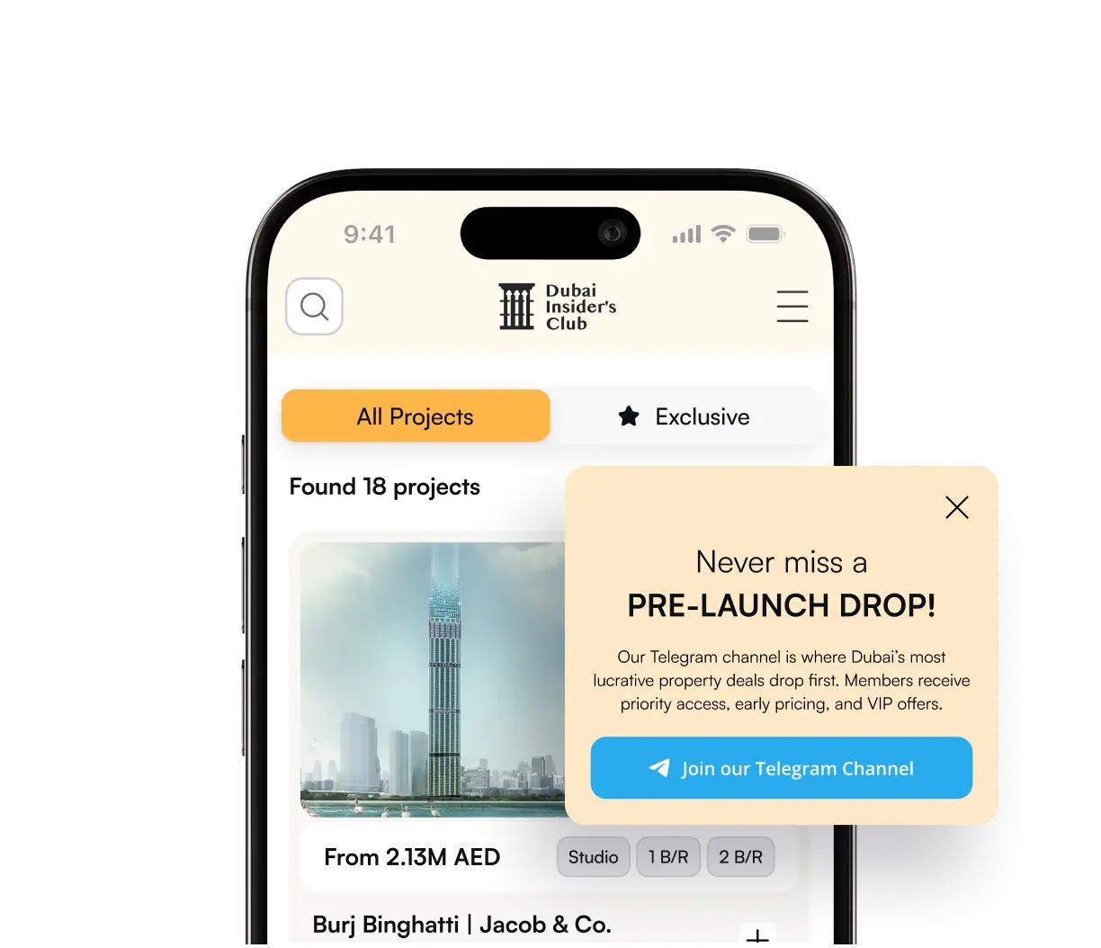 A pre-launch alert in the Club app