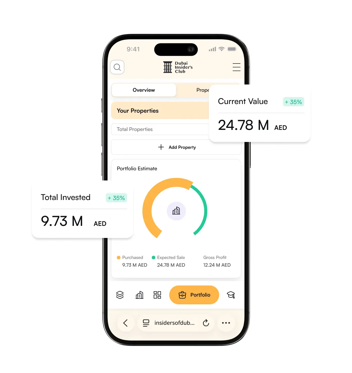 Portfolio value and total invested in the Club app
