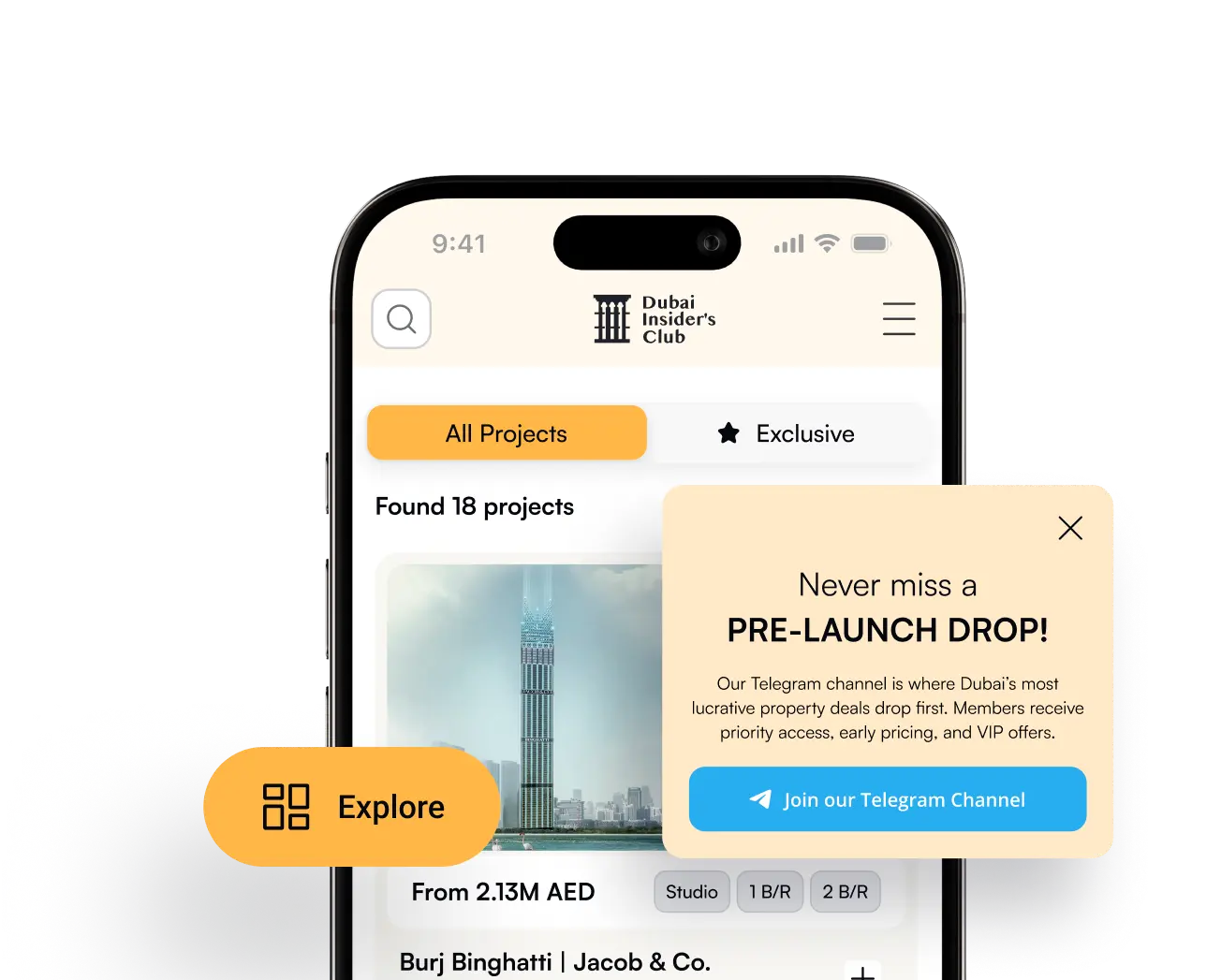 A pre-launch alert in the Club app